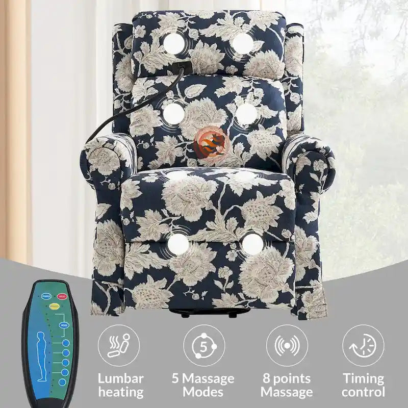 Lot de 2 fauteuils releveurs inclinables électriques Billy traditionnels avec massage, chaleur et appuie-tête manuel par