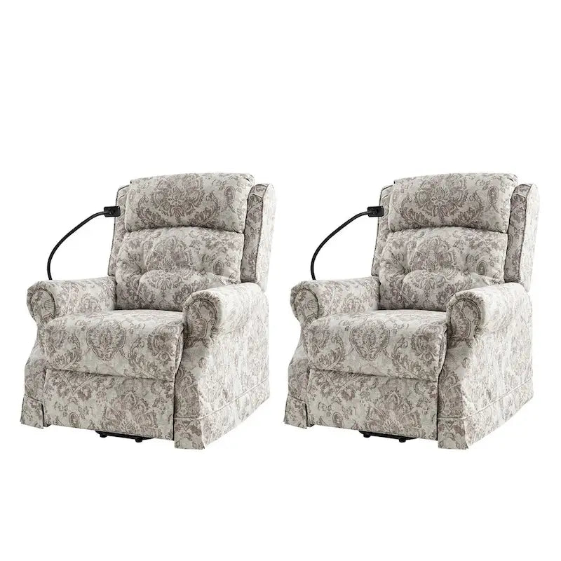 Lot de 2 fauteuils releveurs inclinables électriques Billy traditionnels avec massage, chaleur et appuie-tête manuel par