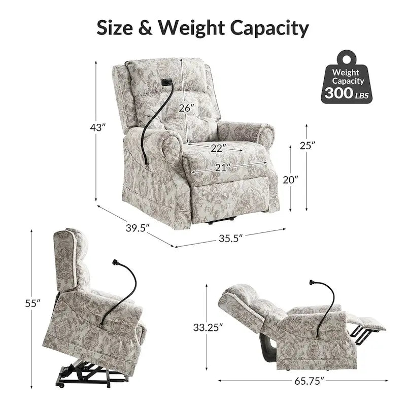 Lot de 2 fauteuils releveurs inclinables électriques Billy traditionnels avec massage, chaleur et appuie-tête manuel par