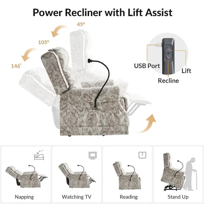 Lot de 2 fauteuils releveurs inclinables électriques Billy traditionnels avec massage, chaleur et appuie-tête manuel par
