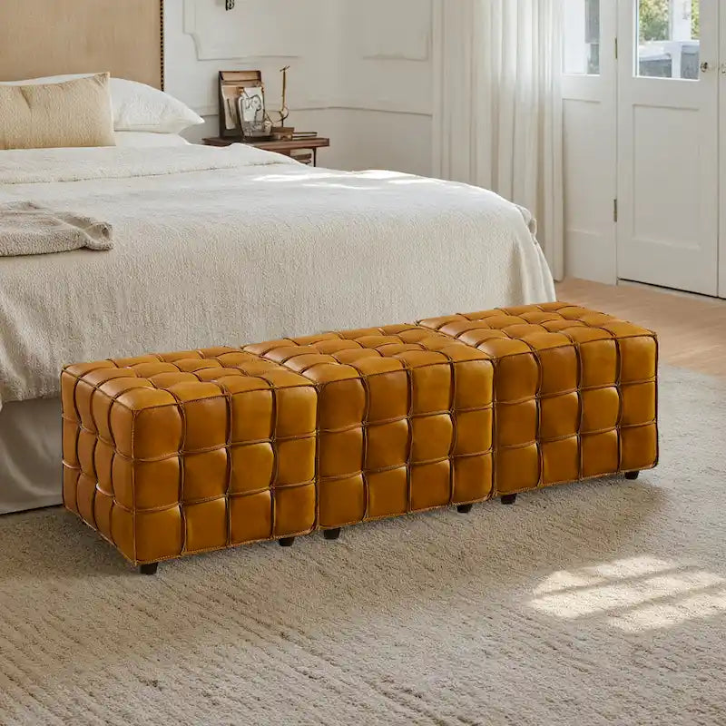 Pouf carré ottoman en cuir pleine fleur