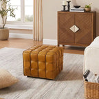 Pouf carré ottoman en cuir pleine fleur