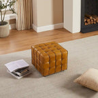 Pouf carré ottoman en cuir pleine fleur