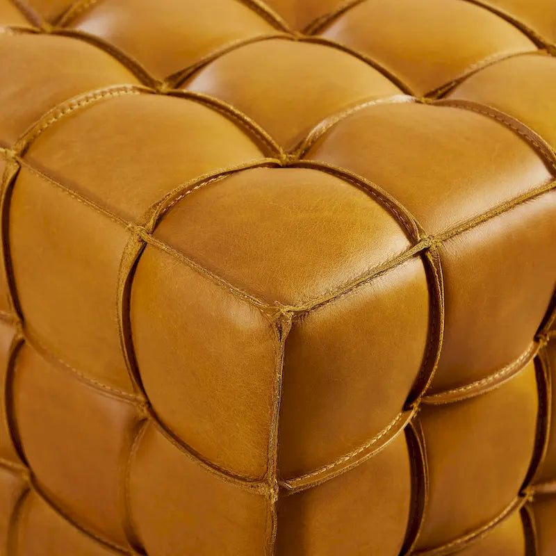 Pouf carré ottoman en cuir pleine fleur