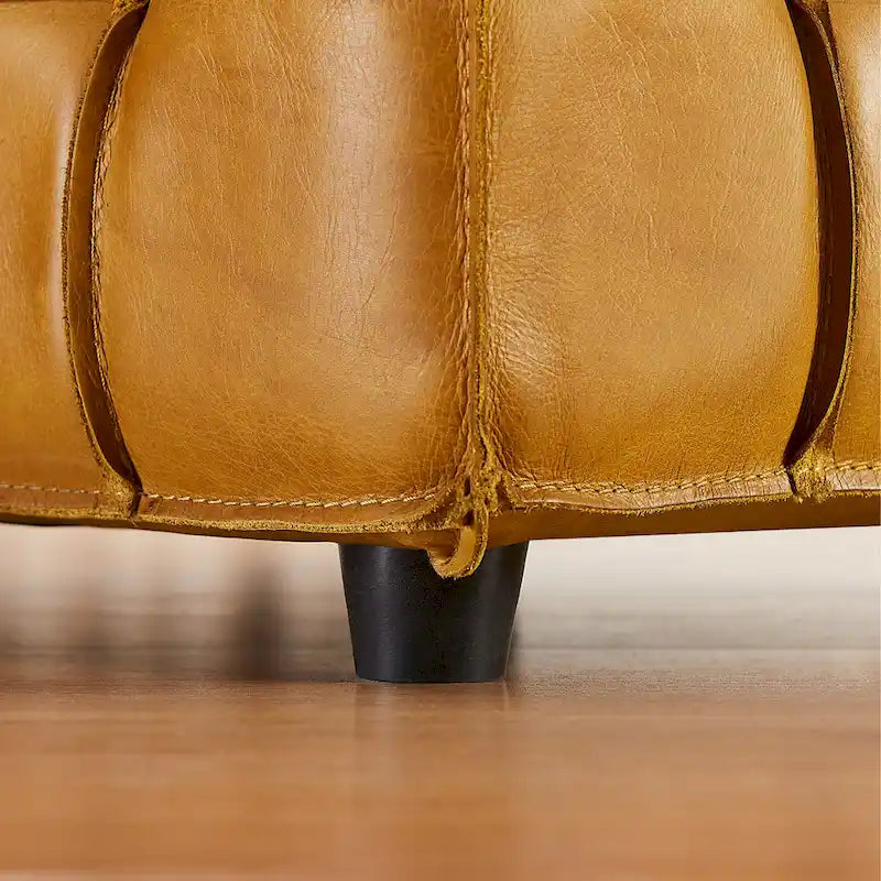 Pouf carré ottoman en cuir pleine fleur