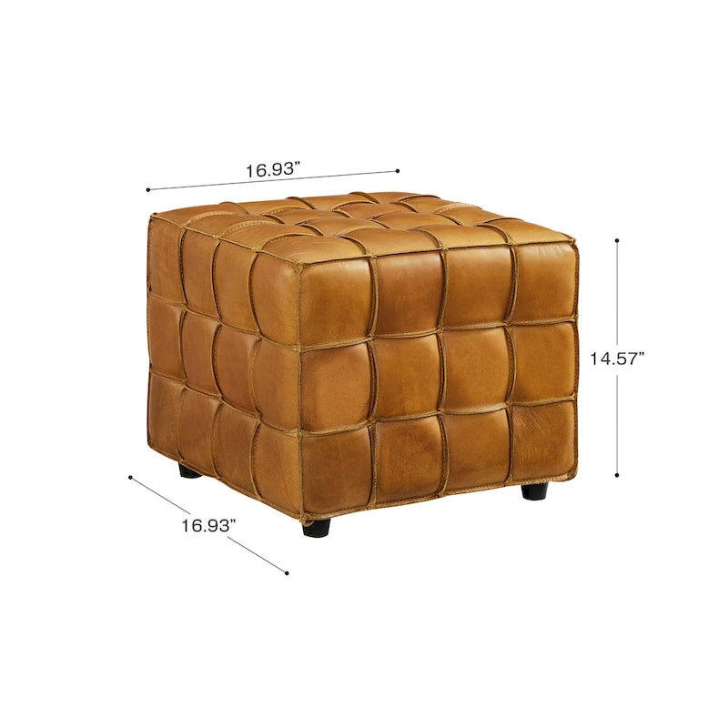 Pouf carré ottoman en cuir pleine fleur