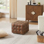 Pouf carré ottoman en cuir pleine fleur