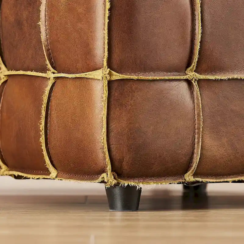 Pouf carré ottoman en cuir pleine fleur