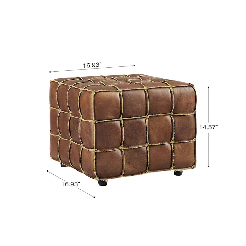 Pouf carré ottoman en cuir pleine fleur