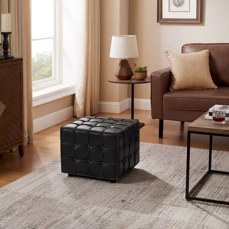 Pouf carré ottoman en cuir pleine fleur