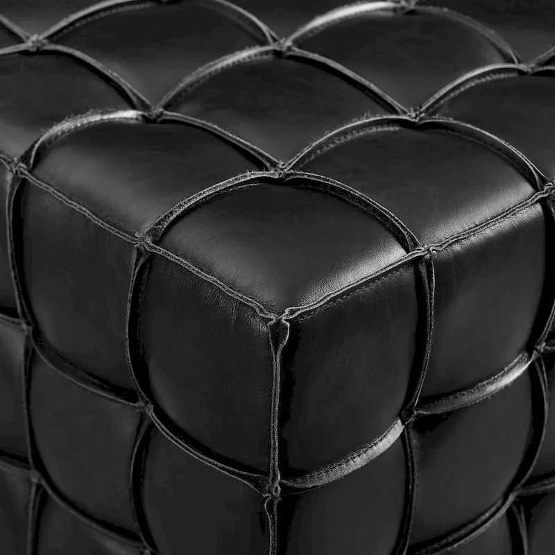 Pouf carré ottoman en cuir pleine fleur