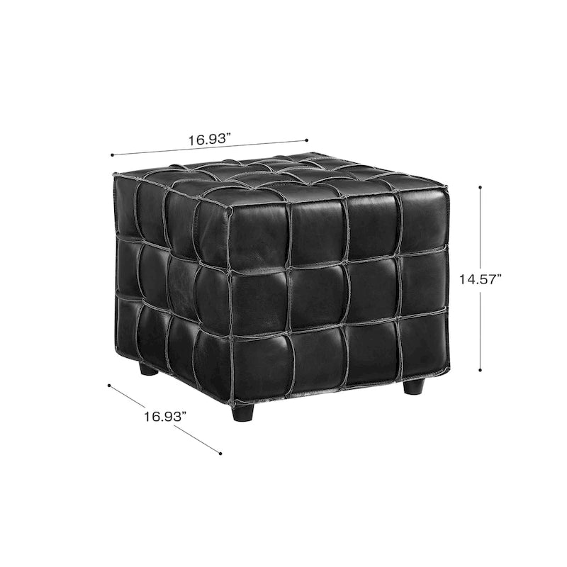 Pouf carré ottoman en cuir pleine fleur