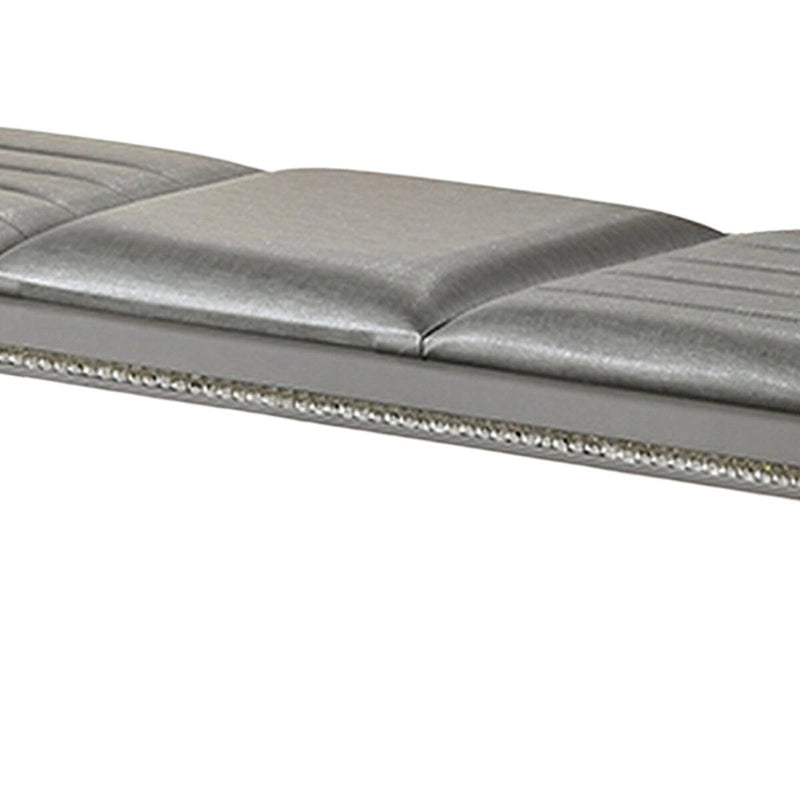 Banc moderne rembourré de 54 po, pieds en acrylique transparent, accents de cristal