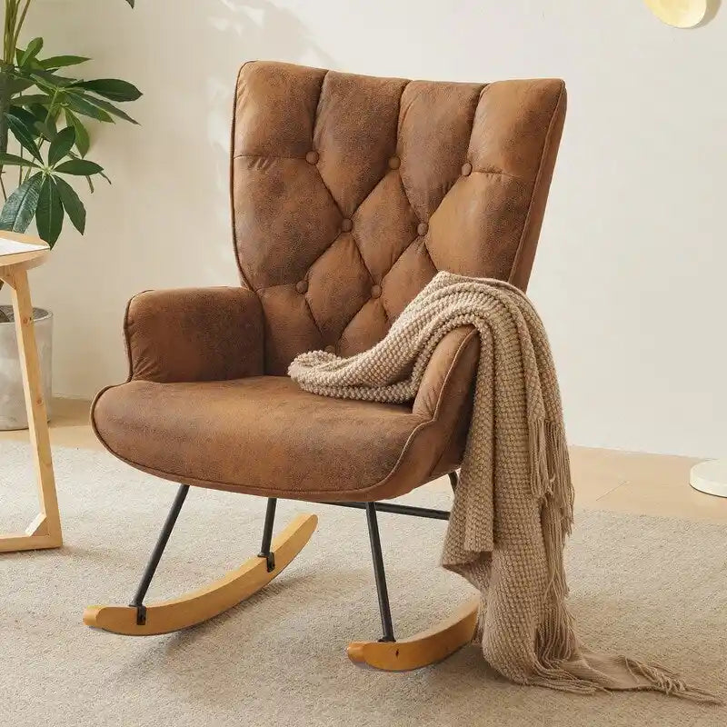 Fauteuil à bascule pour chambre de bébé, planeur à bascule rembourré avec dossier haut
