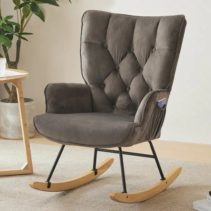 Fauteuil à bascule pour chambre de bébé, planeur à bascule rembourré avec dossier haut