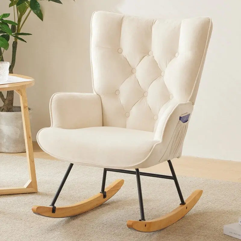 Fauteuil à bascule pour chambre de bébé, planeur à bascule rembourré avec dossier haut