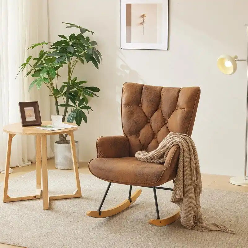 Fauteuil à bascule pour chambre de bébé, planeur à bascule rembourré avec dossier haut