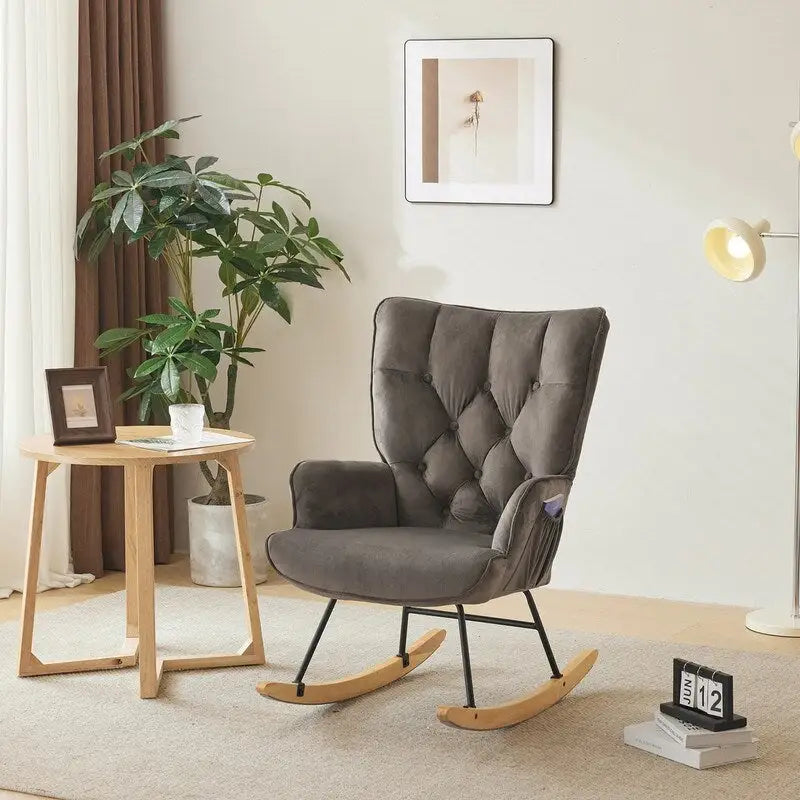 Fauteuil à bascule pour chambre de bébé, planeur à bascule rembourré avec dossier haut