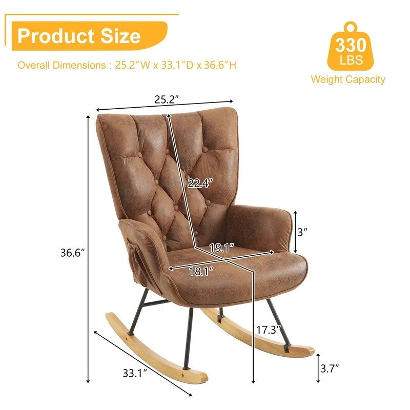 Fauteuil à bascule pour chambre de bébé, planeur à bascule rembourré avec dossier haut