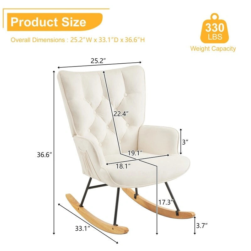 Fauteuil à bascule pour chambre de bébé, planeur à bascule rembourré avec dossier haut