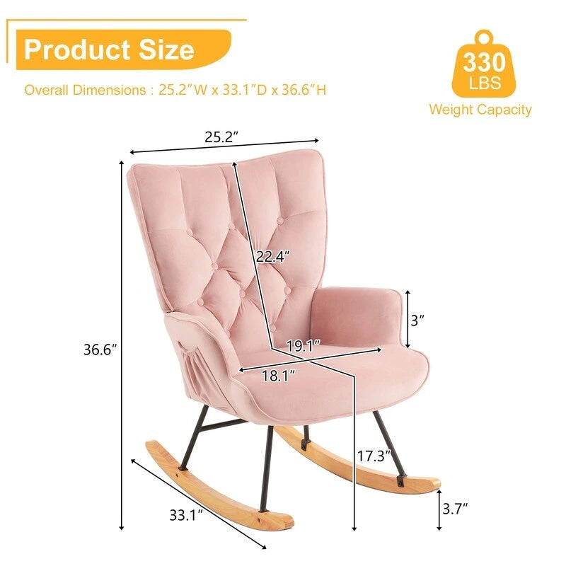 Fauteuil à bascule pour chambre de bébé, planeur à bascule rembourré avec dossier haut