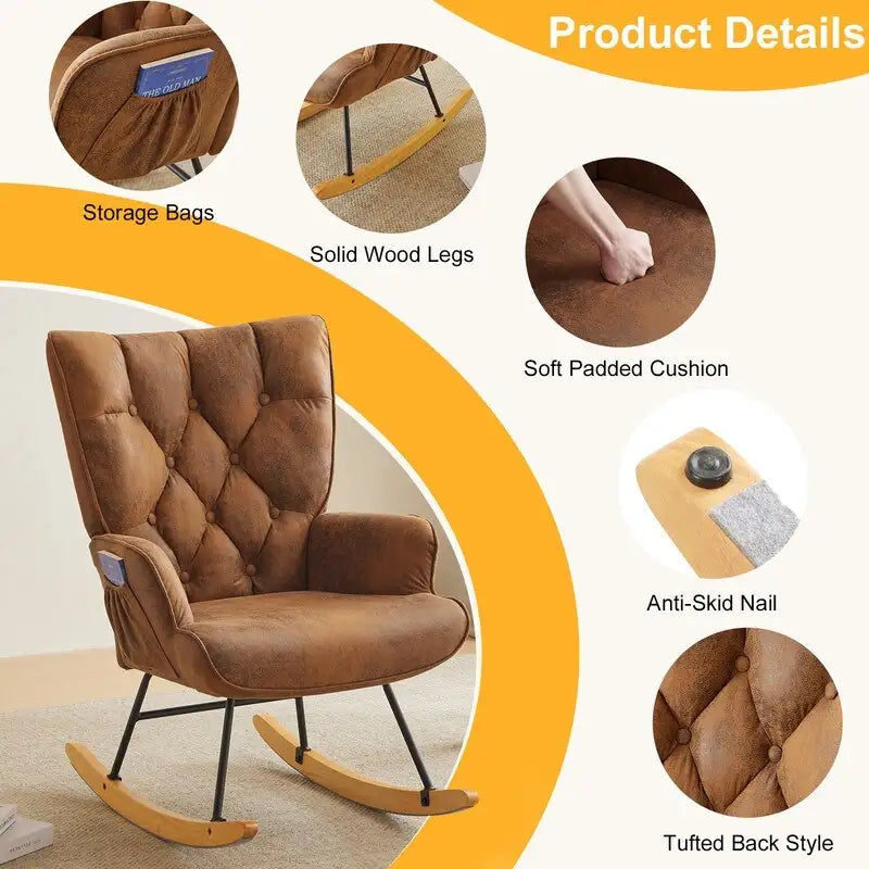 Fauteuil à bascule pour chambre de bébé, planeur à bascule rembourré avec dossier haut
