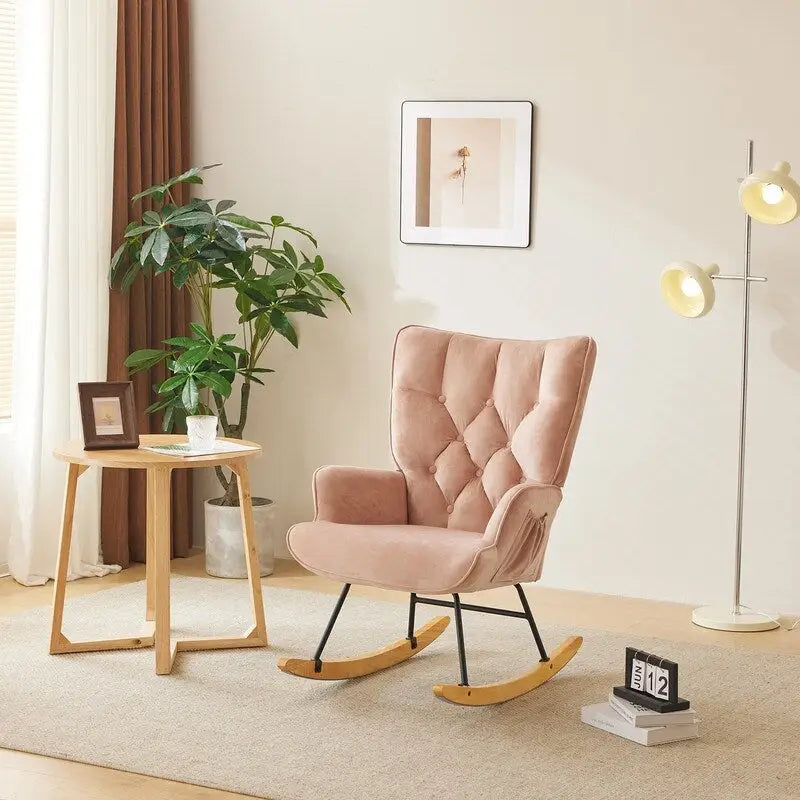 Fauteuil à bascule pour chambre de bébé, planeur à bascule rembourré avec dossier haut