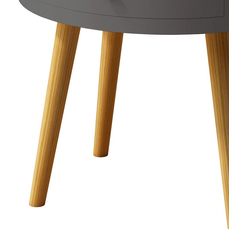 Table basse moderne avec tiroir, table de chevet, table d'appoint de canapé, pieds de table en chêne, convient pour le salon et la chambre à coucher, gris