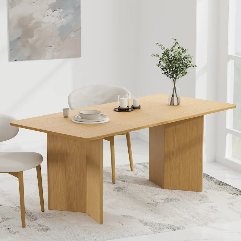 Table de salle à manger Lumioca moderne en chêne avec plateau et base à double pied de 170 cm