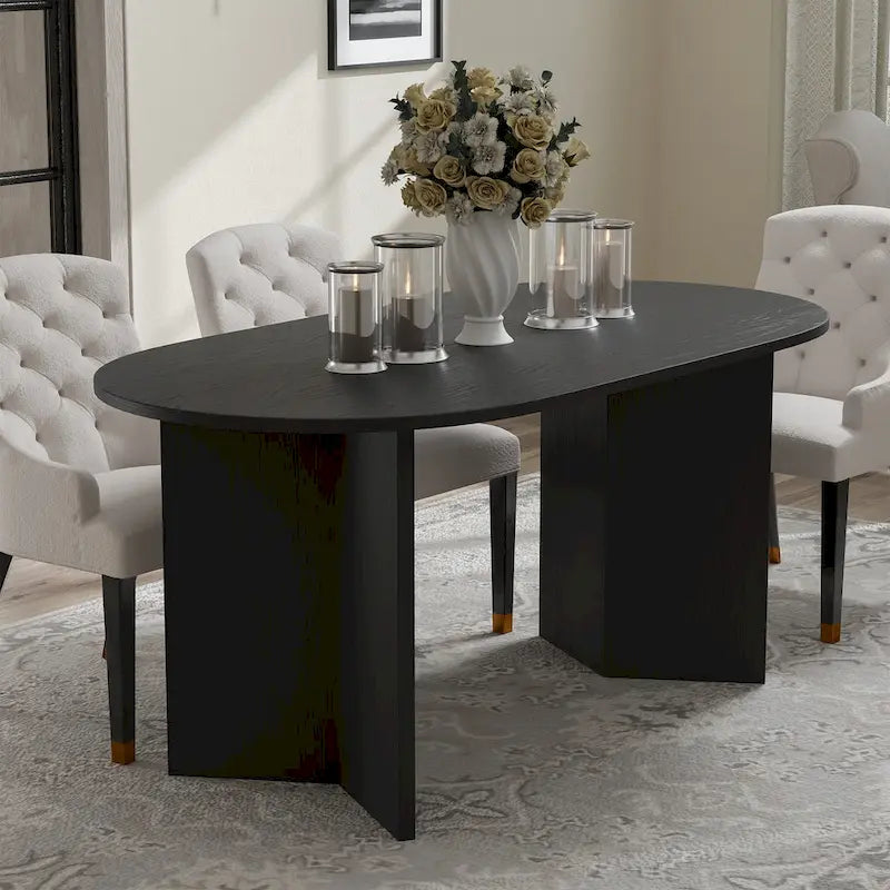 Table de salle à manger Lumioca moderne en chêne avec plateau et base à double pied de 170 cm
