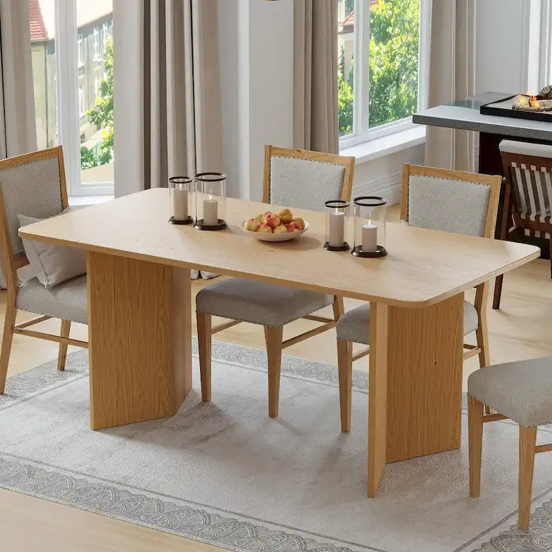 Table de salle à manger Lumioca moderne en chêne avec plateau et base à double pied de 170 cm