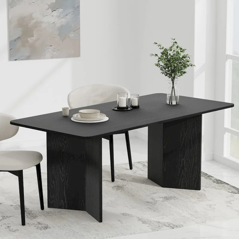 Table de salle à manger Lumioca moderne en chêne avec plateau et base à double pied de 170 cm