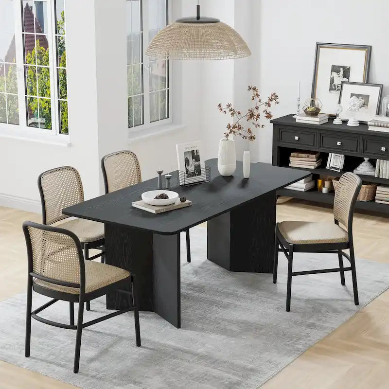 Table de salle à manger Lumioca moderne en chêne avec plateau et base à double pied de 170 cm