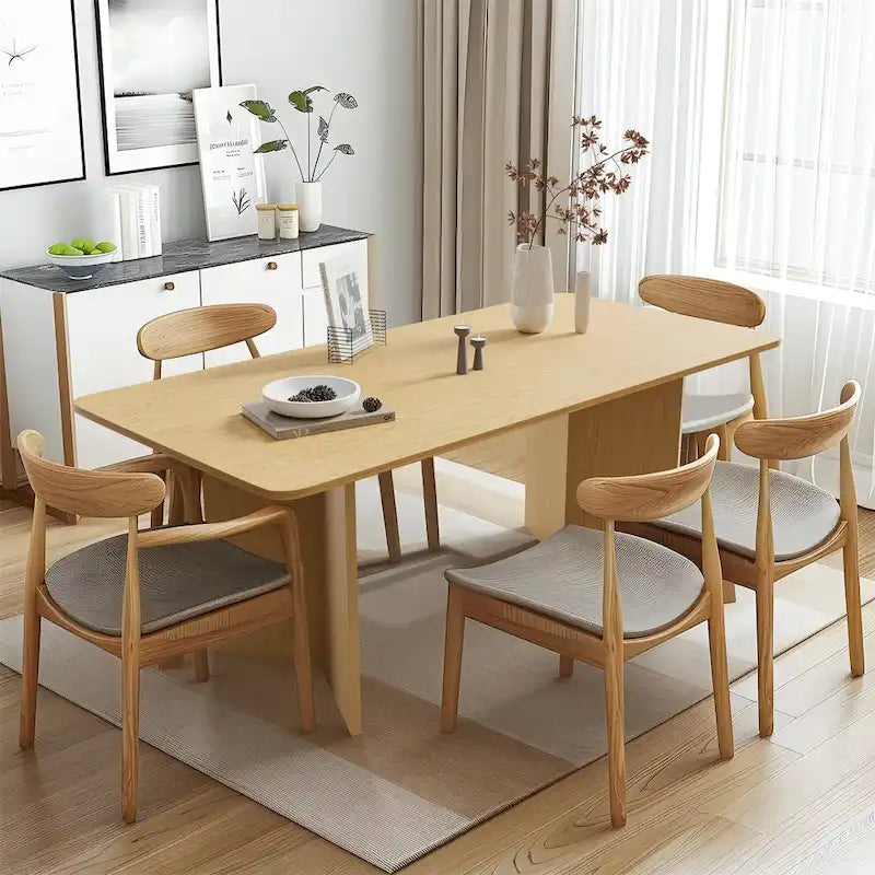 Table de salle à manger Lumioca moderne en chêne avec plateau et base à double pied de 170 cm