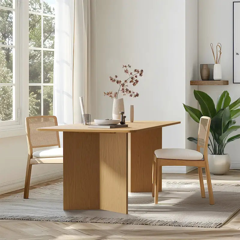 Table de salle à manger Lumioca moderne en chêne avec plateau et base à double pied de 170 cm