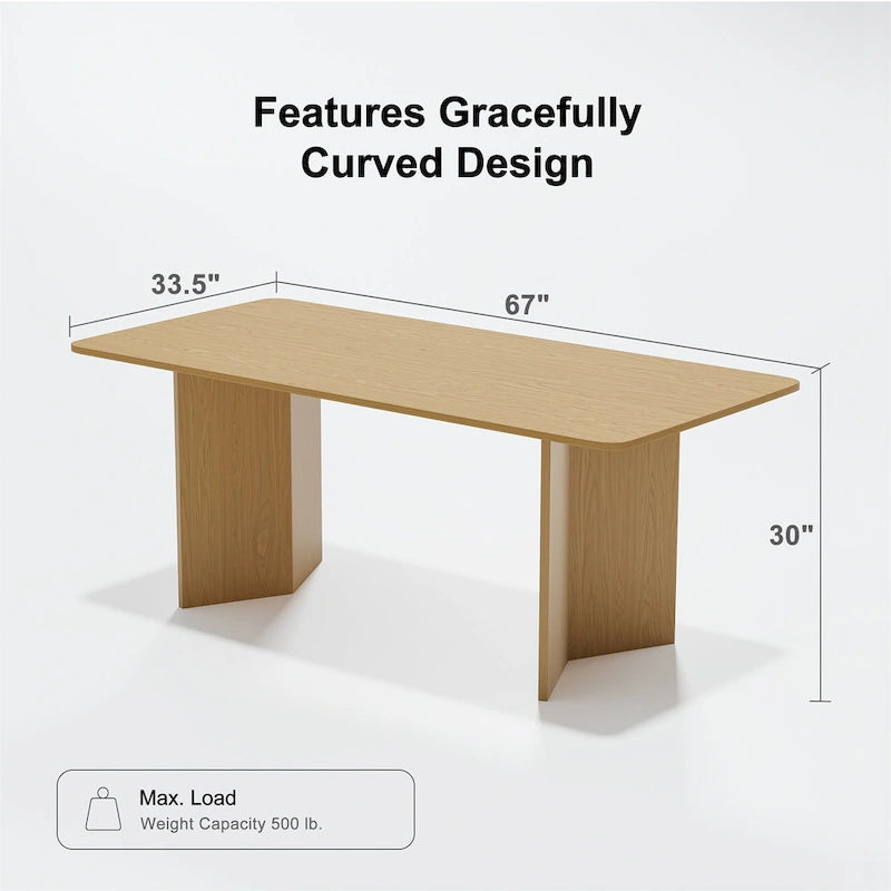 Table de salle à manger Lumioca moderne en chêne avec plateau et base à double pied de 170 cm