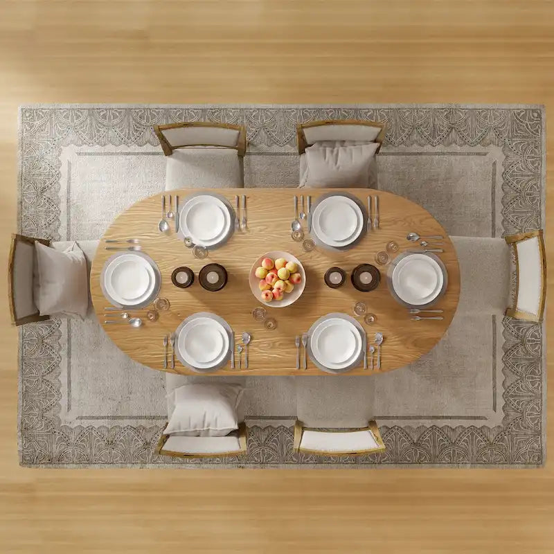 Table de salle à manger Lumioca moderne en chêne avec plateau et base à double pied de 170 cm