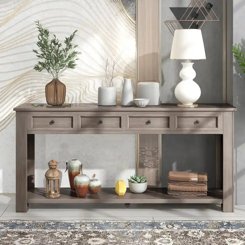 Console avec tiroirs de rangement et étagère inférieure