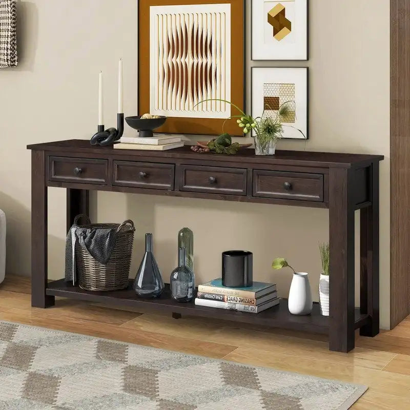 Console avec tiroirs de rangement et étagère inférieure