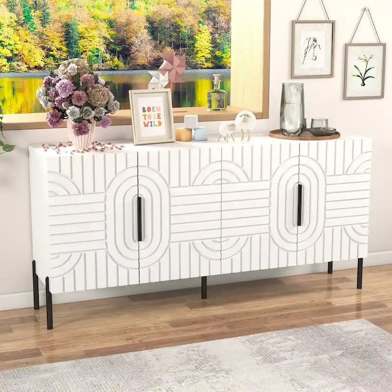 Buffet/Vaisselier Élégant et Chic de Style Européen Blanc 63 po – Largeur 63 po