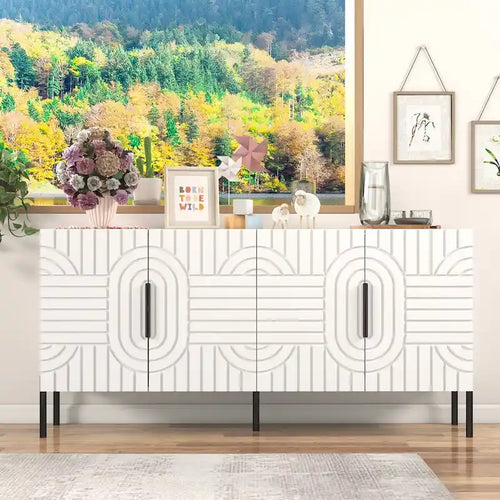 Buffet/Vaisselier Élégant et Chic de Style Européen Blanc 63 po – Largeur 63 po