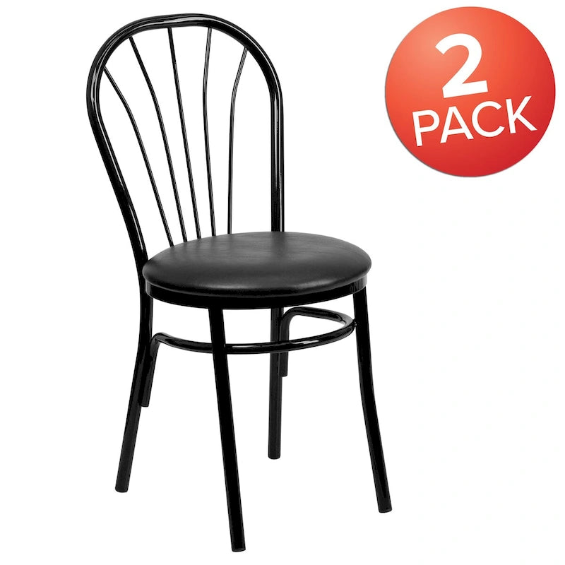 Lot de 2 chaises en métal à dossier en éventail - Siège en vinyle - 40,6 L x 50,8 P x 87,6 H cm