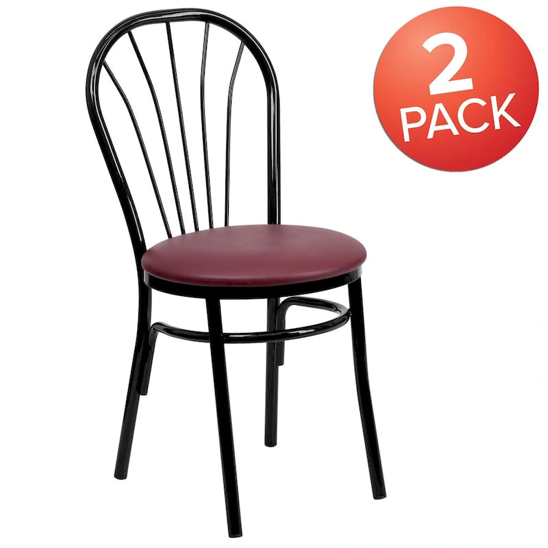 Lot de 2 chaises en métal à dossier en éventail - Siège en vinyle - 40,6 L x 50,8 P x 87,6 H cm
