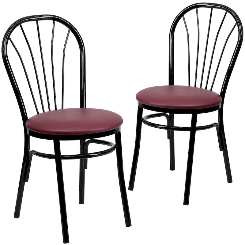 Lot de 2 chaises en métal à dossier en éventail - Siège en vinyle - 40,6 L x 50,8 P x 87,6 H cm