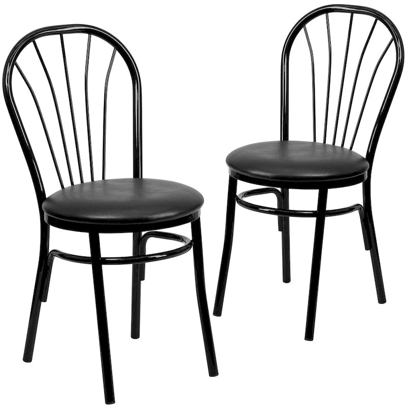Lot de 2 chaises en métal à dossier en éventail - Siège en vinyle - 40,6 L x 50,8 P x 87,6 H cm
