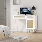Bureau informatique avec 2 tiroirs, bureau moderne en rotin pour la maison avec caisson de classement
