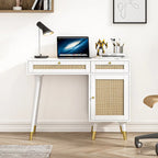 Bureau informatique avec 2 tiroirs, bureau moderne en rotin pour la maison avec caisson de classement