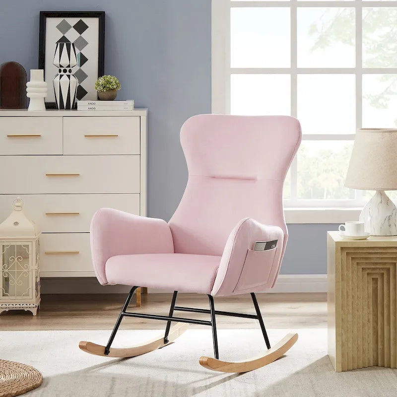 Fauteuil à bascule en tissu Teddy pour le salon