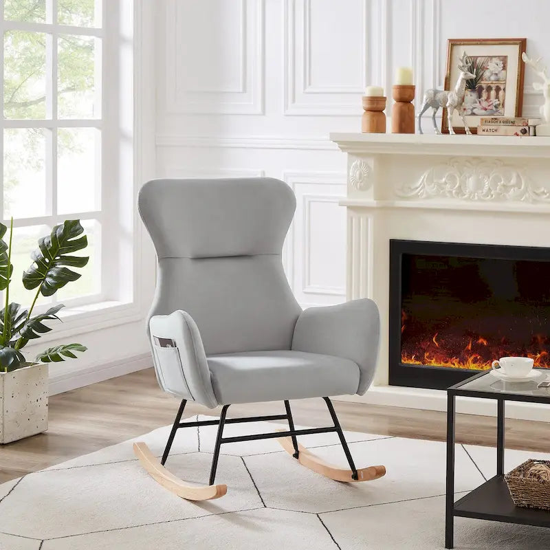 Fauteuil à bascule en tissu Teddy pour le salon