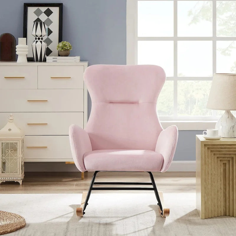 Fauteuil à bascule en tissu Teddy pour le salon
